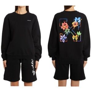 Off-White Floral Arrow Cotton Crewneck Sweatshirt Medium Black NWT